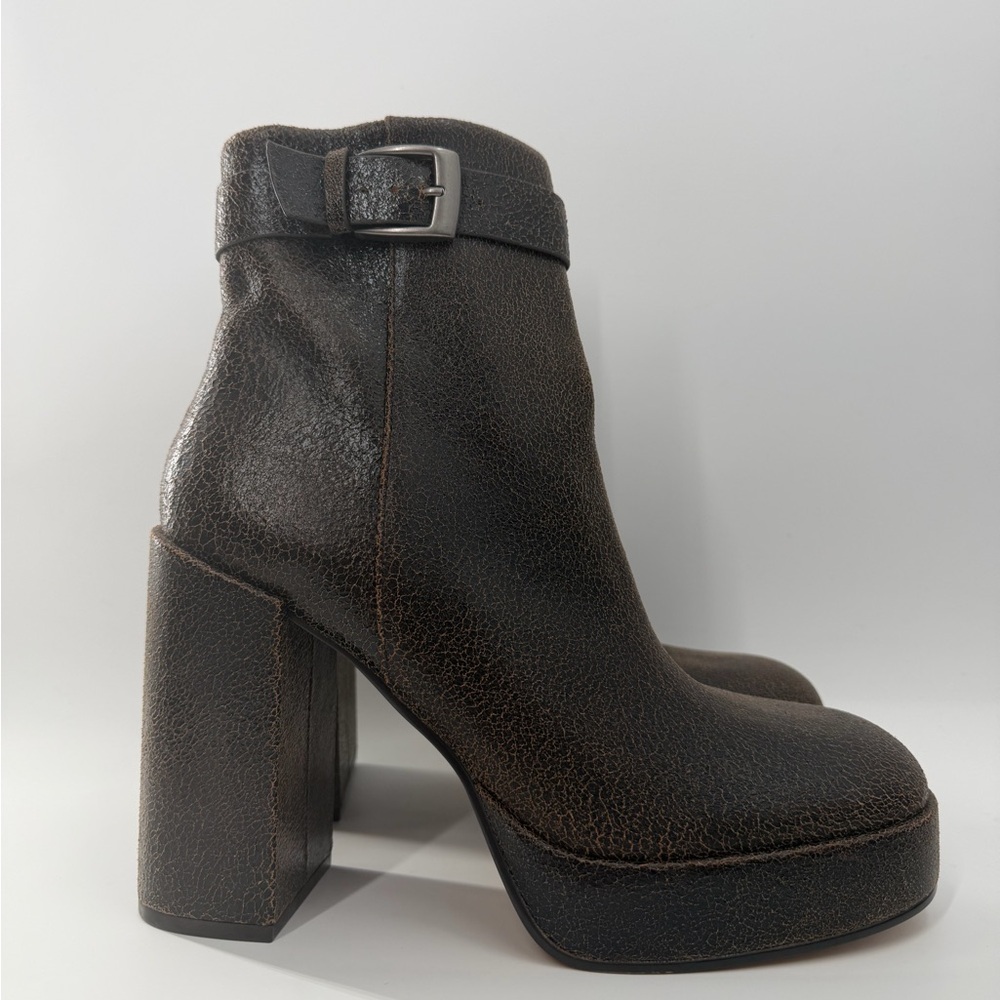 Steve Madden Ziva Brown Suede Belted Buckle Strap Ankle Boots